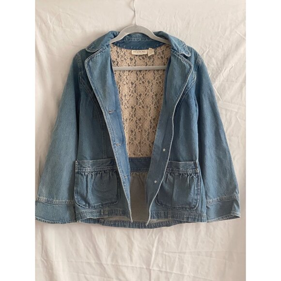 VTG JJill Out of the Blue Denim Jacket Button Down Front Waist Pockets Ruffle S - Picture 2 of 16